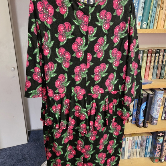 Betsey Johnson, Torrid, Black Long Sleeve Dress with Pink Cherry Print - Picture 2 of 4